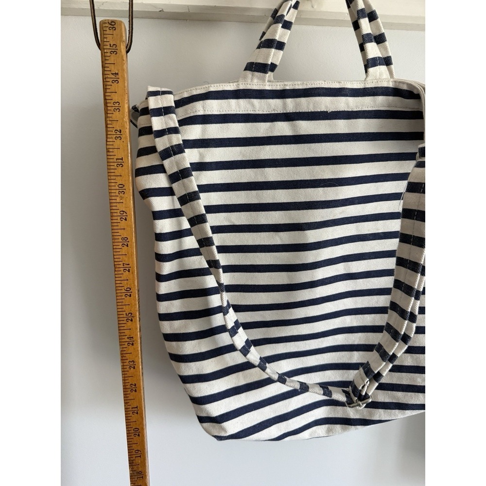 BAGGU Sailor Stripe Canvas Duck Tote Bag Navy Ivory/White - Picture 9 of 14